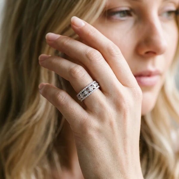 Silver Round Brilliant Diamond Infinity Twist Pave Band with Prong Setting