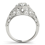 Silver Round Brilliant Diamond Milgrain Filigree Halo Ring 1
