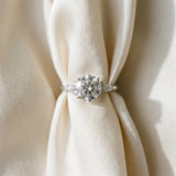 Silver Round Brilliant Diamond Solitaire Ring with Pear Side Stones and Four-Prong Setting_101