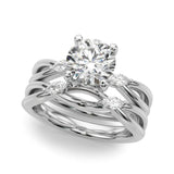 Silver Round Brilliant Diamond Solitaire with Marquise Side Stones on a Twisted Band and Four-Prong Setting 1
