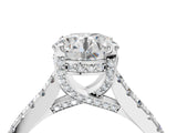 Silver Round Brilliant Diamond Solitaire with Pavé Band and Four-Prong Setting 4