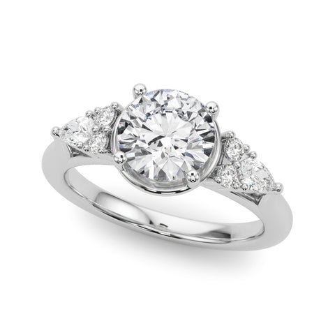 Silver Round Brilliant Diamond Solitaire with Side Stones on a Tapered Band and Four-Prong Setting 1