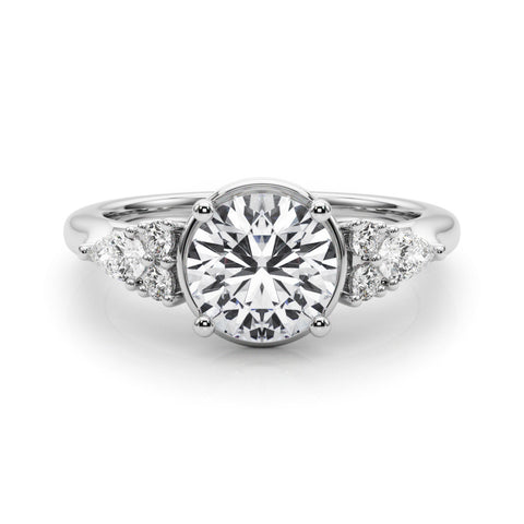 Silver Round Brilliant Diamond Solitaire with Side Stones on a Tapered Band and Four-Prong Setting 2