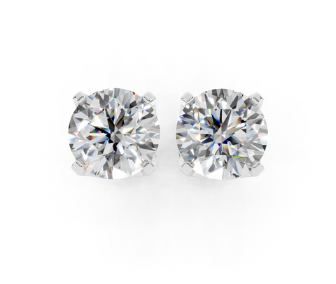 Silver Round Brilliant Diamond Stud Earrings 1