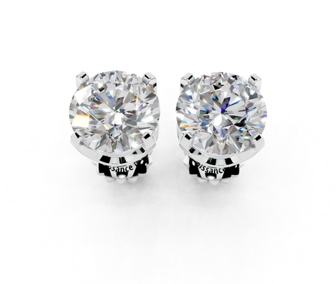 Silver 2.12 Carat G VS2 Round Brilliant Diamond Stud Earrings