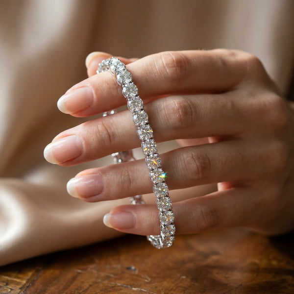 Silver Round Brilliant Diamond Tennis Bracelet with Prong Setting