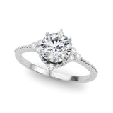 Silver Round Brilliant Diamond with Cluster Setting on a Beaded Band and Four-Prong Setting 1