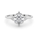 Silver Round Brilliant Diamond with Cluster Setting on a Beaded Band and Four-Prong Setting 2