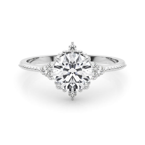 Silver Round Brilliant Diamond with Cluster Setting on a Beaded Band and Four-Prong Setting 2