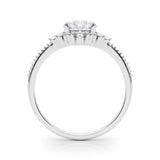 Silver Round Brilliant Diamond with Cluster Setting on a Beaded Band and Four-Prong Setting