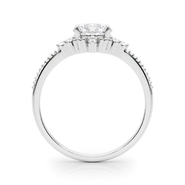 White gold Round Brilliant Diamond with Cluster Setting on a Beaded Band and Four-Prong Setting