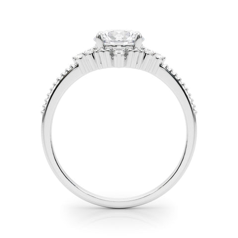 Silver Round Brilliant Diamond with Cluster Setting on a Beaded Band and Four-Prong Setting