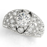 Silver Round Brilliant Halo Pave Diamond Milgrain Ring 1