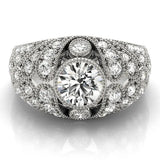 Silver Round Brilliant Halo Pave Diamond Milgrain Ring 2