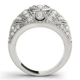 Silver Round Brilliant Halo Pave Diamond Milgrain Ring