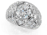 Silver Round Brilliant Halo Pave Diamond Milgrain Ring_15