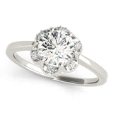 Silver Round Brilliant Halo Solitaire Ring with Scalloped Prong Setting 1