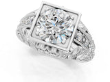 Silver Round Brilliant Milgrain Filigree Diamond Ring with Square Prong Setting_12