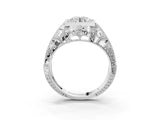 Silver Round Brilliant Milgrain Filigree Diamond Ring with Square Prong Setting_14