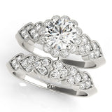 Silver Round Brilliant Milgrain Pave Heart Band Solitaire Ring 2