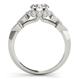 Silver Round Brilliant Milgrain Pave Heart Band Solitaire Ring