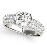 Silver Round Brilliant Pave Diamond Engagement Ring with Tension Prong Setting