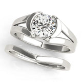 Silver Round Brilliant Solitaire Bezel Set Split Shank Engagement Ring 1