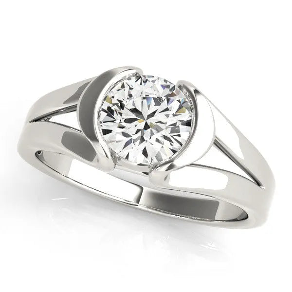 Silver Round Brilliant Solitaire Bezel Set Split Shank Engagement Ring