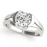 Silver Round Brilliant Solitaire Bezel Set Split Shank Engagement Ring