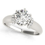 Silver Round Brilliant Solitaire Cathedral Engagement Ring with Pave Accents 1