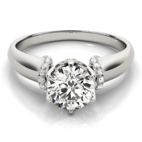 Silver Round Brilliant Solitaire Cathedral Engagement Ring with Pave Accents 2