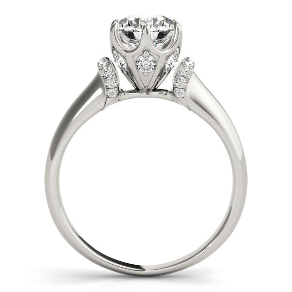 Silver Round Brilliant Solitaire Cathedral Engagement Ring with Pave Accents
