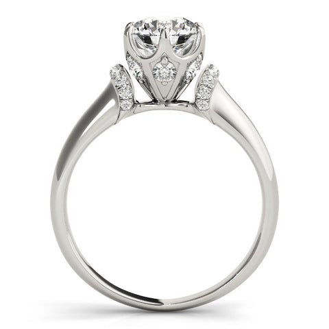 Silver Round Brilliant Solitaire Cathedral Engagement Ring with Pave Accents