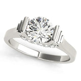 Silver Round Brilliant Solitaire Diamond Ring with Channel Set Band and Bar Prong Setting