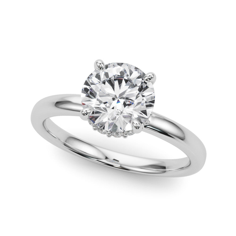 Silver Round Brilliant Solitaire Engagement Ring with Six-Prong Setting and Classic Band 2