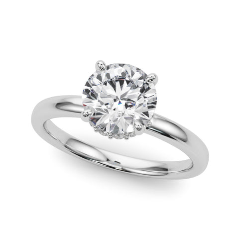 Silver Round Brilliant Solitaire Engagement Ring with Six-Prong Setting and Classic Band 2