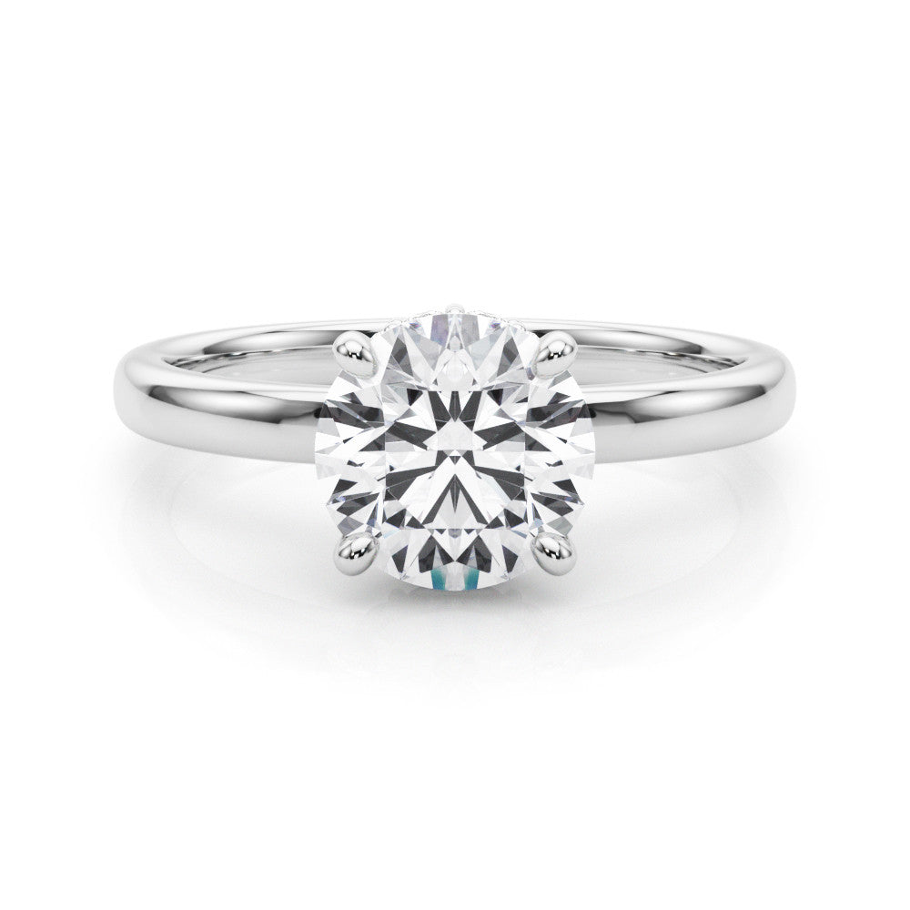 Silver Round Brilliant Solitaire Engagement Ring with Six-Prong Setting and Classic Band