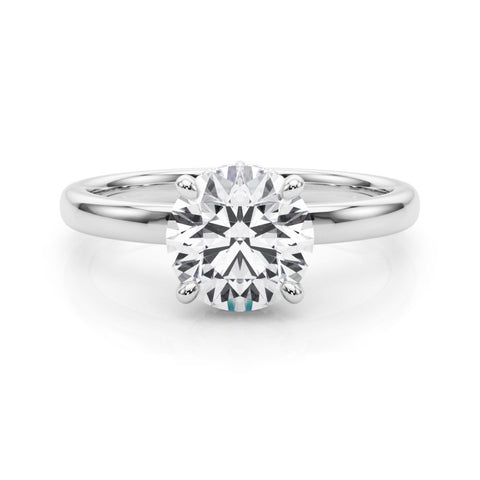 Silver Round Brilliant Solitaire Engagement Ring with Six-Prong Setting and Classic Band