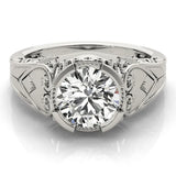 Silver Round Brilliant Solitaire Milgrain Bezel Engagement Ring 2