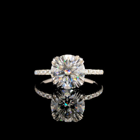 Silver Round Brilliant Solitaire with Pavé Band and Claw Prong Setting 2