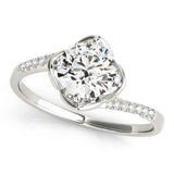 Silver Round Brilliant Solitaire with Pavé Band and Four-Prong Cushion Setting