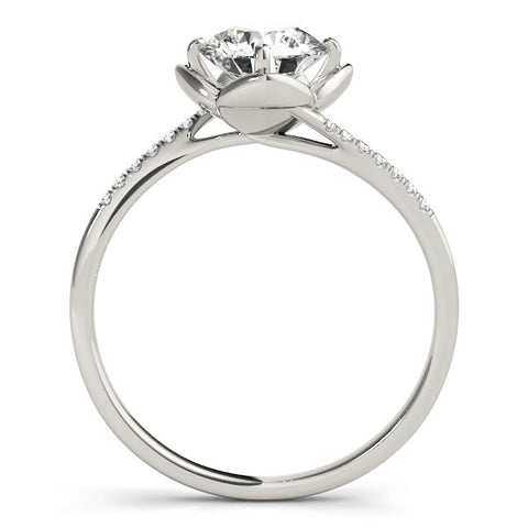 Silver Round Brilliant Solitaire with Pavé Band and Four-Prong Cushion Setting