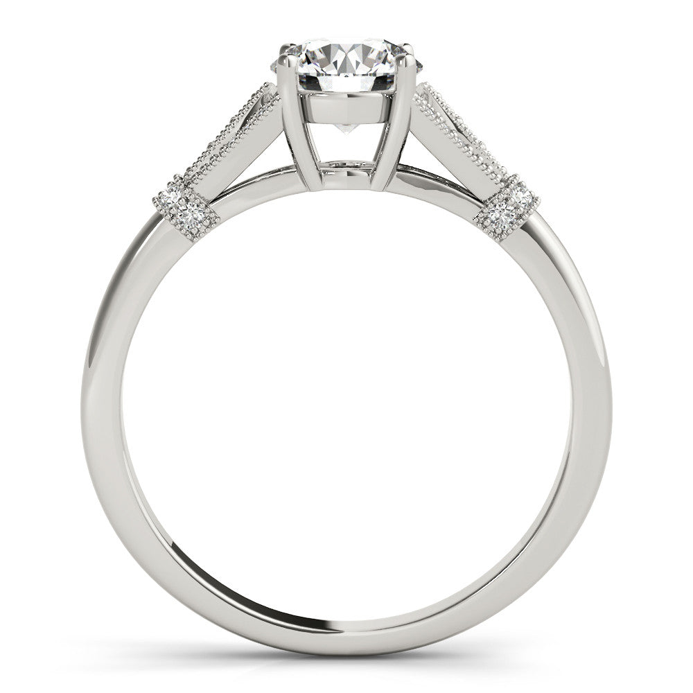 Silver Round Brilliant Solitaire with Pave Band and Four-Prong Setting 1