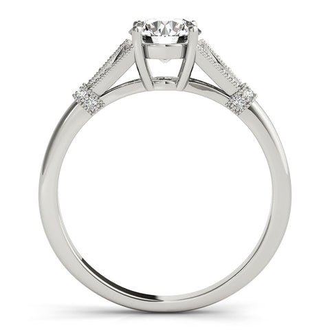 Silver Round Brilliant Solitaire with Pave Band and Four-Prong Setting 1
