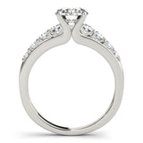 Silver 1.01 Carat D VVS1 Round Brilliant Solitaire with Side Stones on a Pave Band and Four-Prong Setting