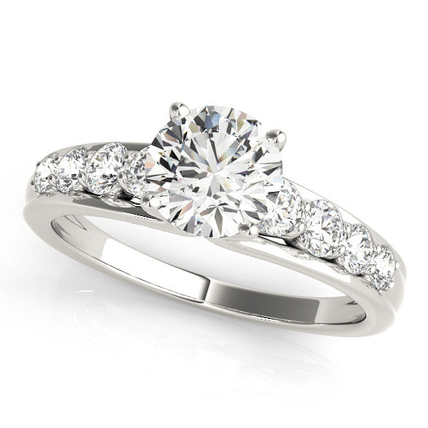 Silver 1.01 Carat D VVS1 Round Brilliant Solitaire with Side Stones on a Pave Band and Four-Prong Setting