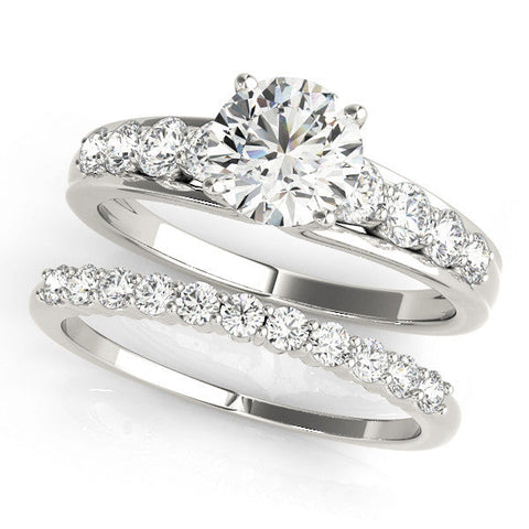 Silver 1.01 Carat D VVS1 Round Brilliant Solitaire with Side Stones on a Pave Band and Four-Prong Setting