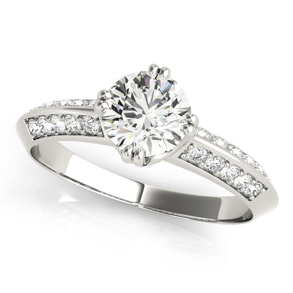 Silver Round Brilliant Split Shank Pave Diamond Engagement Ring with Four-Prong Setting 2