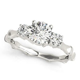 Silver Round Brilliant Three-Stone Bamboo Band with Prong Setting