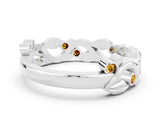 Silver Round Citrine Leaf Eternity Band with Bezel Setting